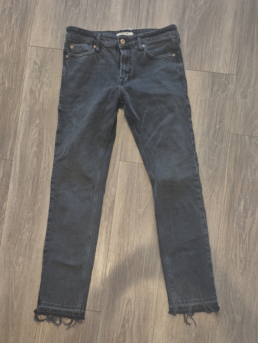 We The Free Black Straight Jeans with Frayed Hem